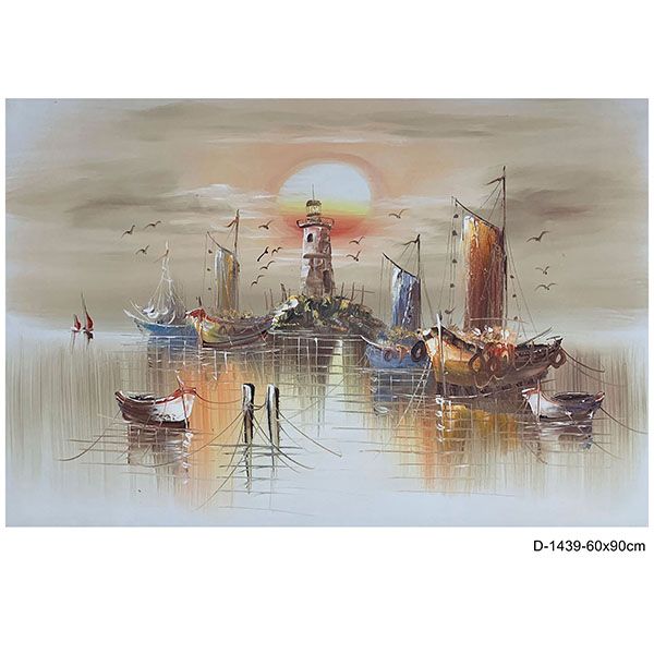 兴业 码头海景手绘油画 家装工装酒店会所墙面装饰画