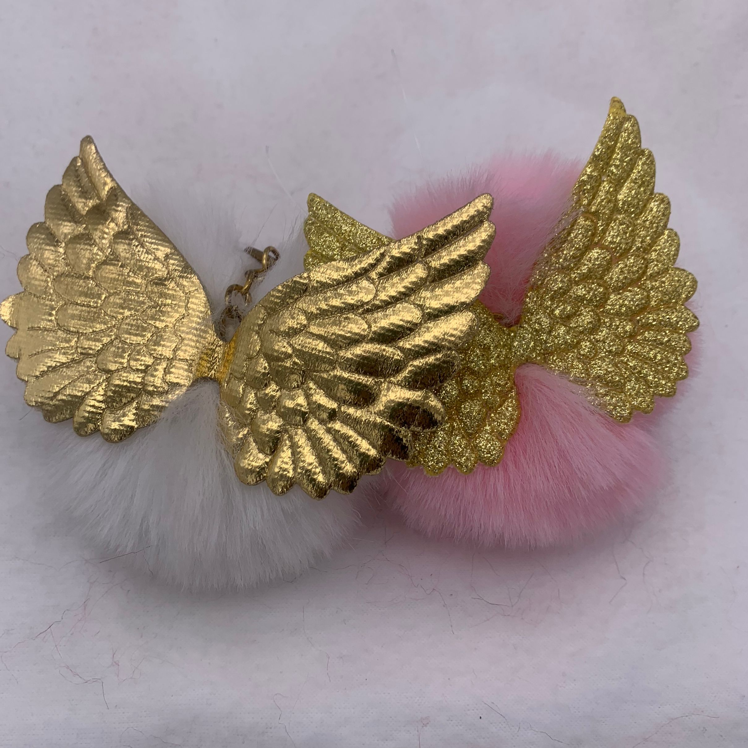 天使翅膀毛球钥匙扣挂件 天鹅翼 小兔毛 皮草毛毛球钥匙链挂饰