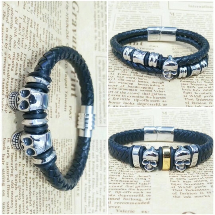 European and American trend stainless steel genuine leather bracelet skull retro woven bracelet Application Scenario