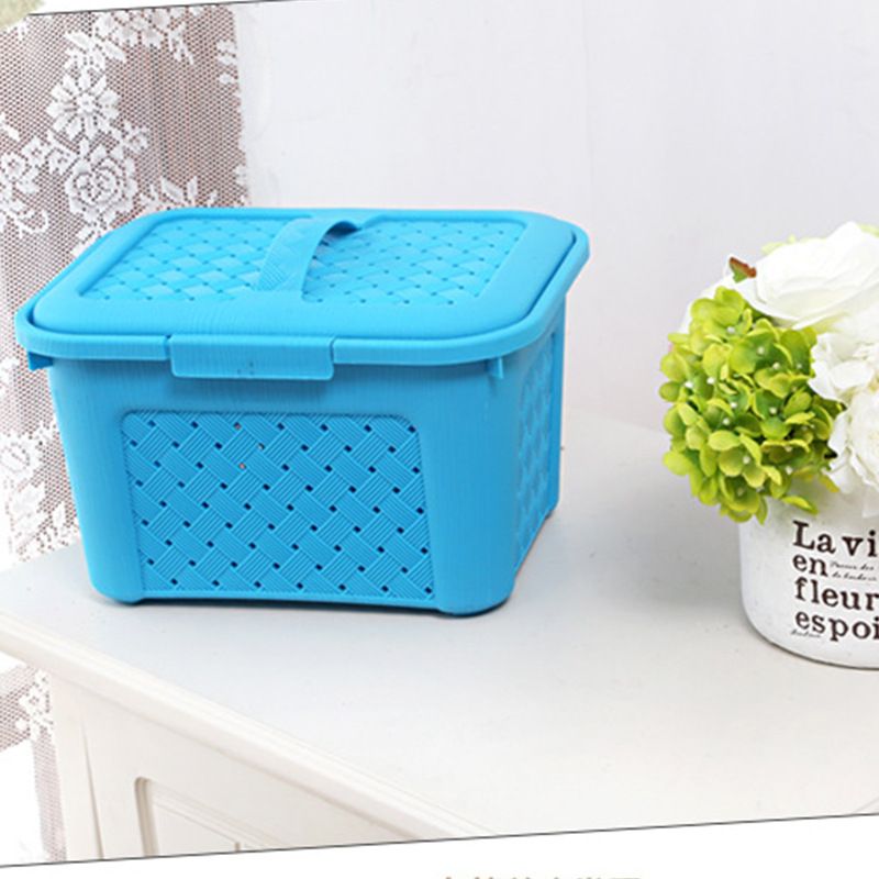 Direct-sale covered storage basket for miscellaneous items, woven storage box, creative portable multi-functional storage box Application Scenario