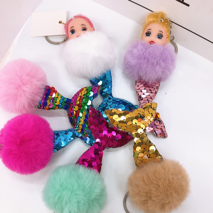Small sequined tail mermaid plush pendant key chain
