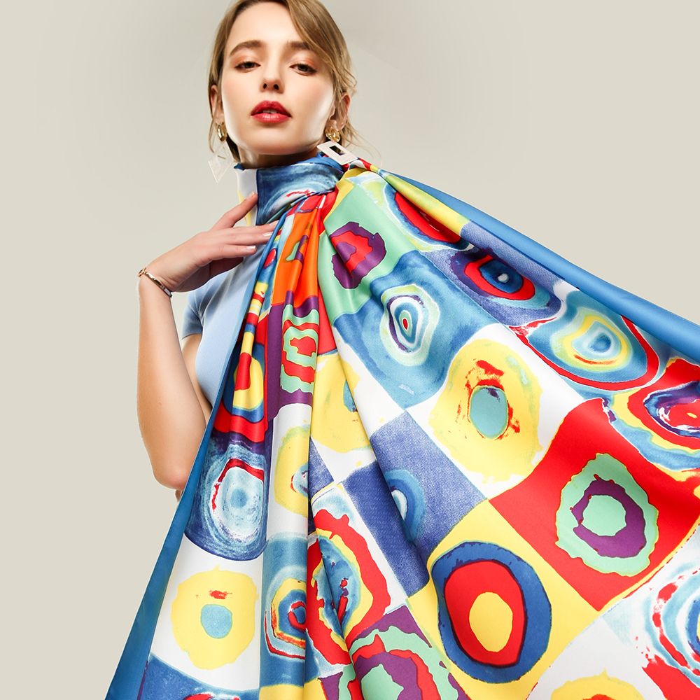 New Twill Silk Polyester Material Digital Circle European And American Style Scarf Yiwu Manufacturers Scarf In Stock Application Scenario