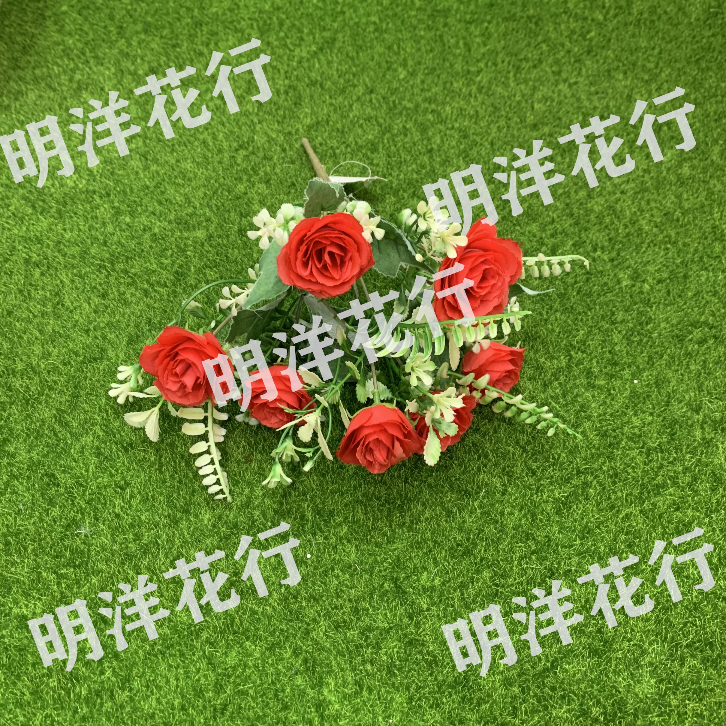 Manufacturer direct selling simulated flower interior decoration table top single fake flower dried flower bouquet decorations (7 lucky little roses) thumbnail