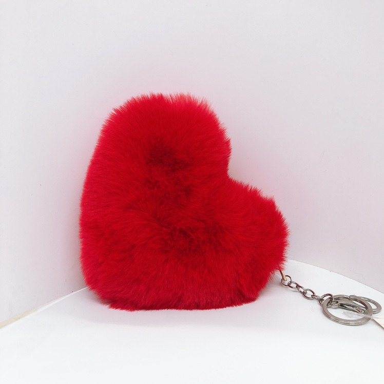 Candy color white plush heart loose change bag key chain thumbnail
