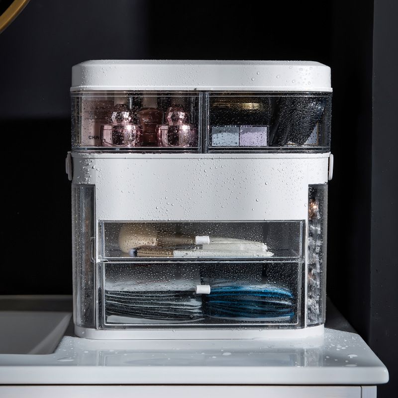 Direct sales transparent cosmetics storage box, creative multi-layer large organization box, portable drawer makeup box with LED light full figure