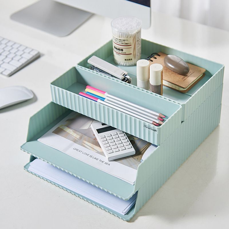 Direct sales desktop organization file rack, A4 paper storage, multi-layer plastic data basket, office stationery stand set Specification drawing