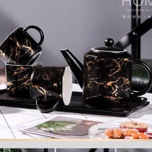 欧式茶具陶瓷套装北欧风茶具大理石纹杯子套装六件套茶具
