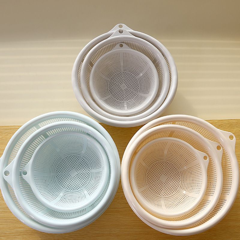 Direct-sale round vegetable washing baskets, vegetable draining sieve sets, kitchen vegetable washing basins, fruit draining storage baskets, plastic baskets Specification drawing