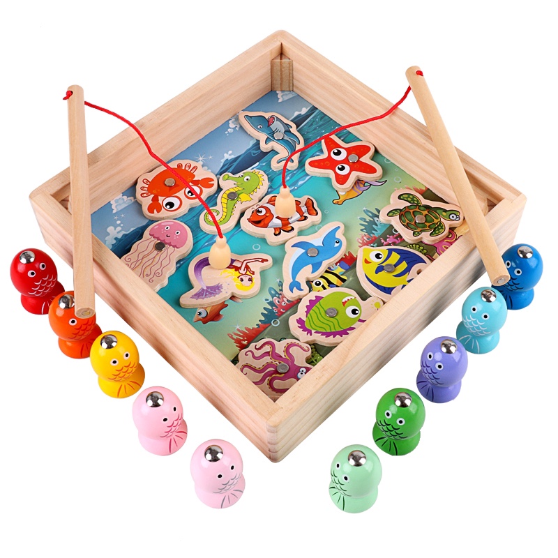 The wooden educational toy Ocean World fishing game is highly entertaining and colorful. It can cultivate logical thinking ability and exercise hand-eye coordination. It is a parent-child game for early education and enlightenment training Application Scenario