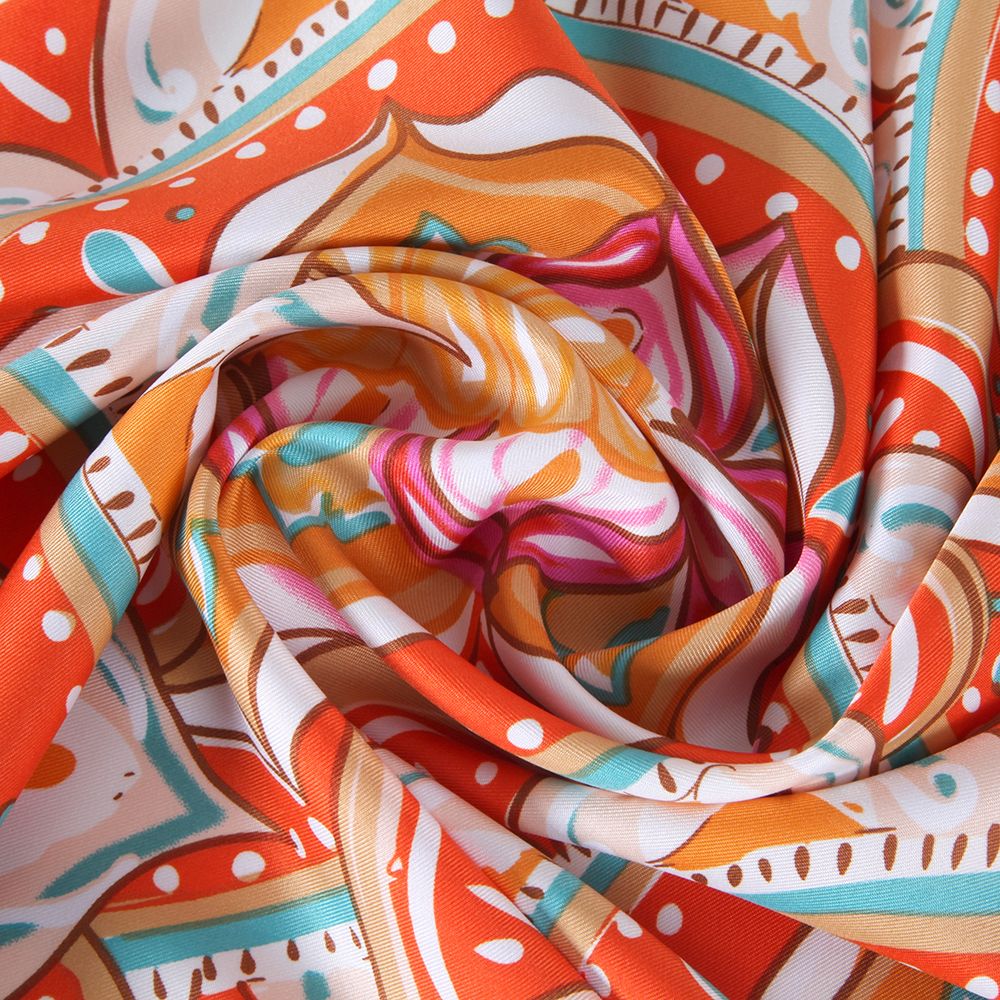 Amazon Goods Polyester Material Fashion Printed Scarf Twill Silk Circle Pattern Scarf In Stock Item Picture
