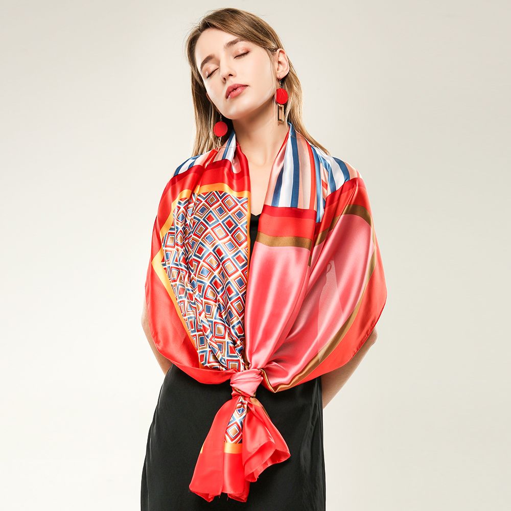 Foreign Trade Supply Silk Satin Printed Three Square Spring And Autumn Women's Scarf European And American Style Printed Scarf In Stock Application Scenario