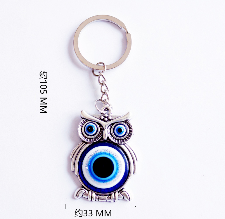 Foreign trade cross-border supply Greek and Turkish blue-eyed keychains, alloy owl pendants, keychains are in stock detail image 3