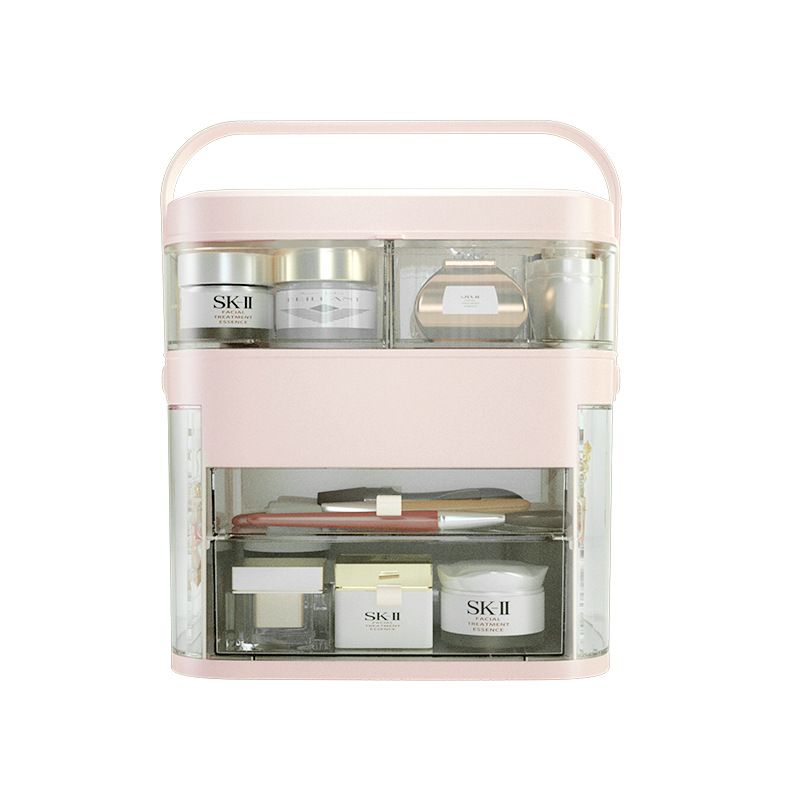 Direct sales transparent cosmetics storage box, creative multi-layer large organization box, portable drawer makeup box with LED light Item Picture