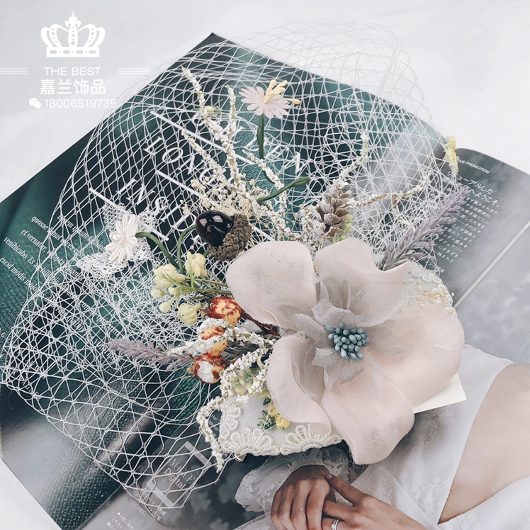 Jialan Jewelry Feather mesh half-covered face style top hat
