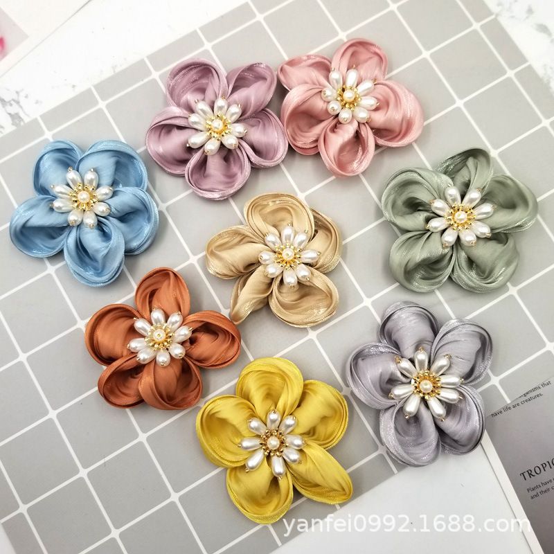 新款五瓣花布艺花朵发饰配件  diy装饰花