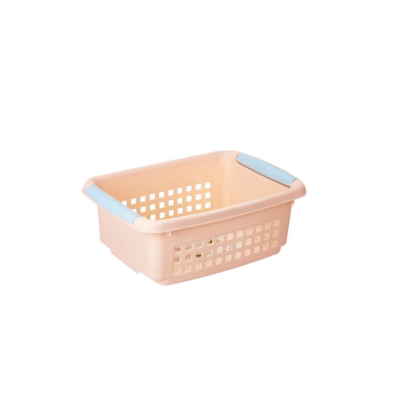 Direct sales candy-colored handle desktop storage basket, hollowed-out storage basket, stackable storage box, small size Item Picture