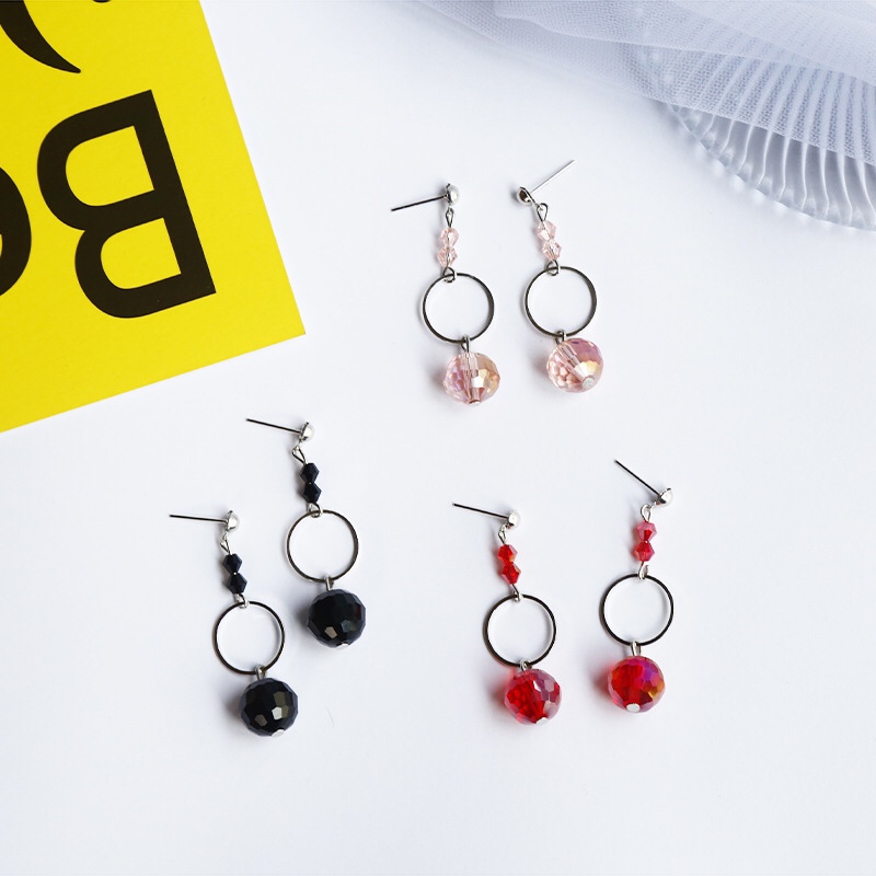 Korean simple earrings geometric circle glass cut crystal earrings long earrings female wholesale earrings