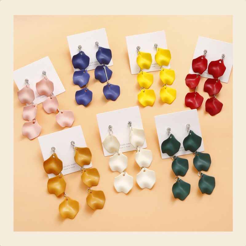 Korea East gate petal tassel earrings exaggerated flower temperament long stud elegant face thin earrings
