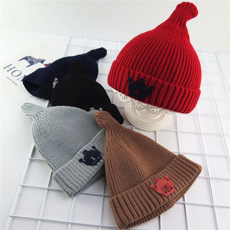 义乌好货 可爱男女儿童保暖帽子机器人标针织幼儿宝宝造型尖尖帽详情图1