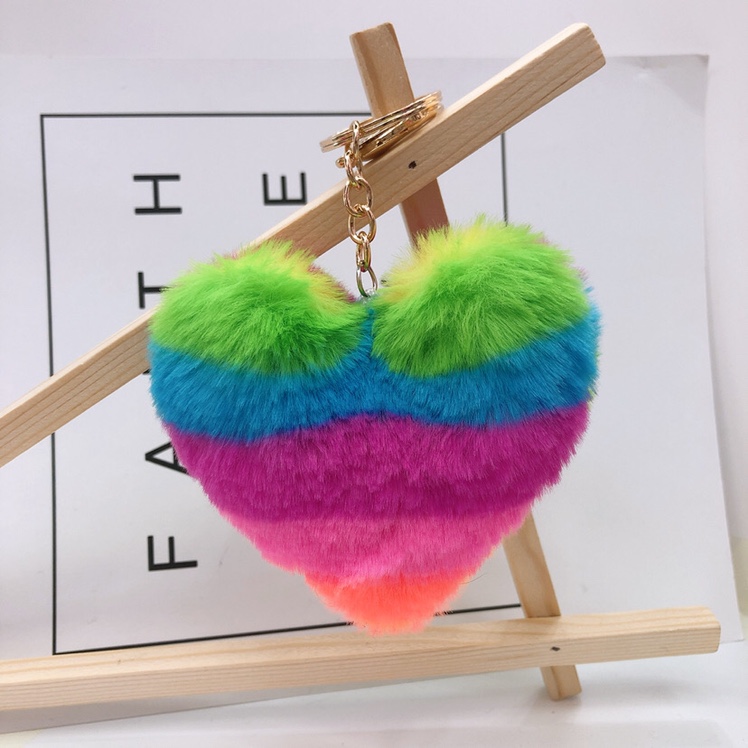 Rainbow stripe plush key chain pendant thumbnail