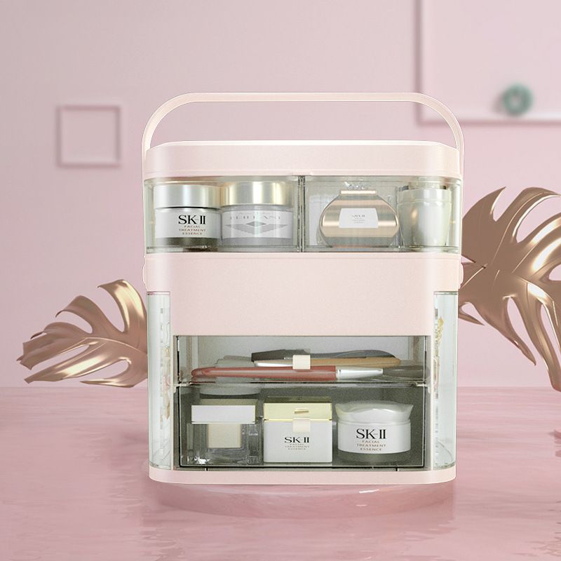 Direct sales transparent cosmetics storage box, creative multi-layer large organization box, portable drawer makeup box with LED light details Picture