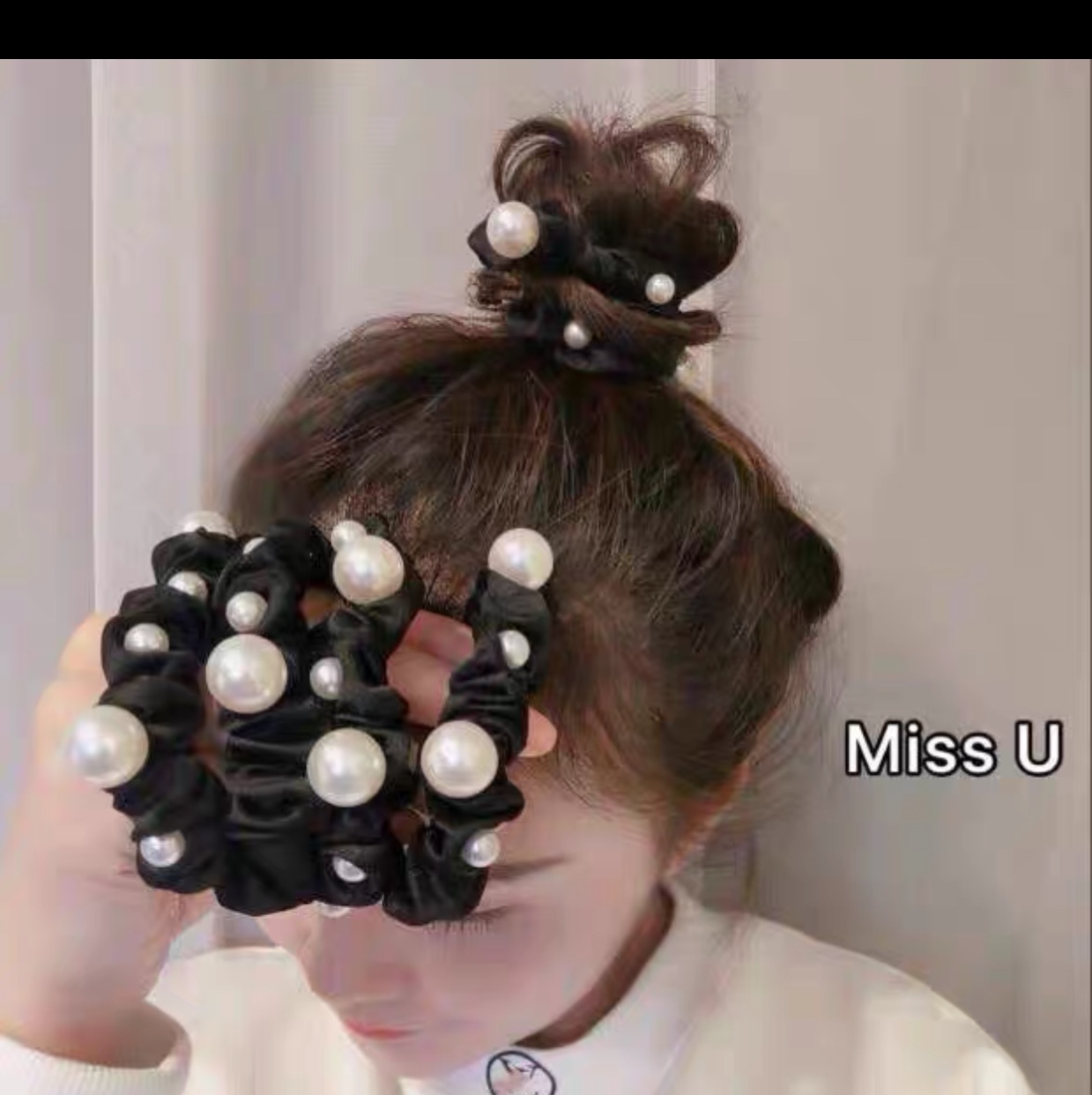 Korean version of the cloth circle pearl hair ring thumbnail