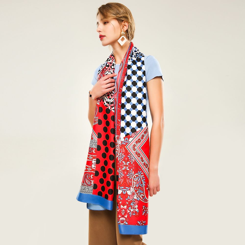 Cross-Border Twill Silk Cashew Patchwork Pattern Scarf Spring And Autumn Multi-Functional Printed Scarf Selling In Stock details Picture