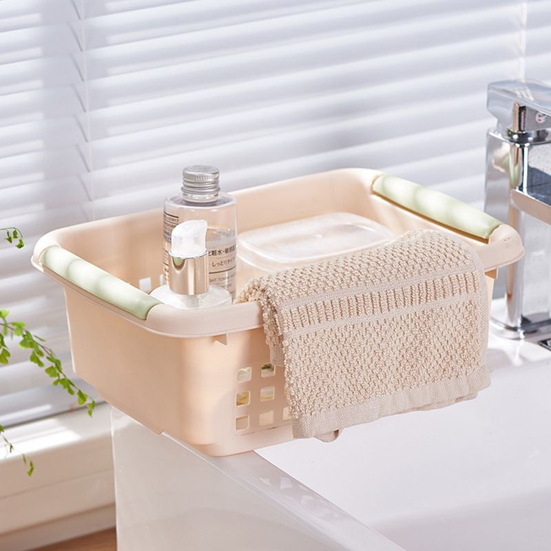 Direct sales candy-colored handle desktop storage basket, hollowed-out storage basket, stackable storage box, small size Specification drawing