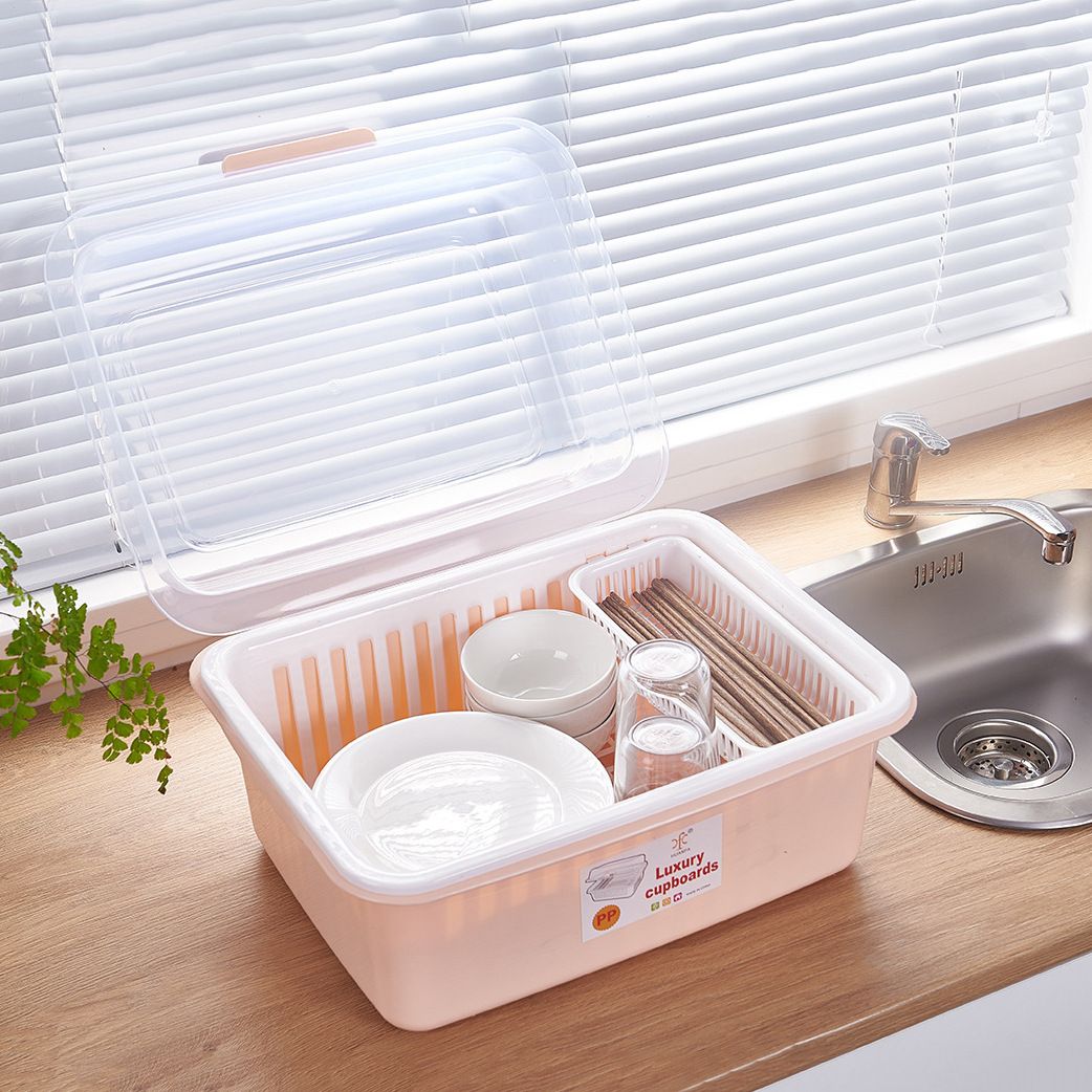 Direct-sale bowl and chopstick storage box, draining bowl rack, kitchen household covered magic tool, large storage rack, plastic bowl cabinet details Picture