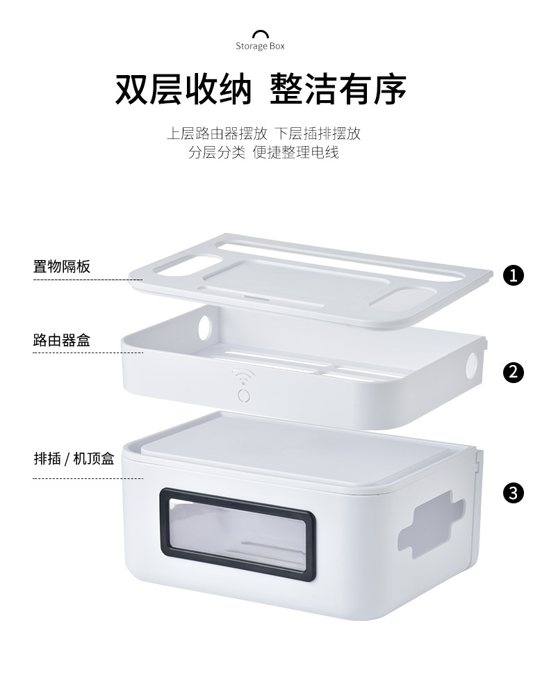 Direct-sale wireless router storage box, wall-mounted set-top box, power strip, socket organization magic tool, wire storage box detail image 5
