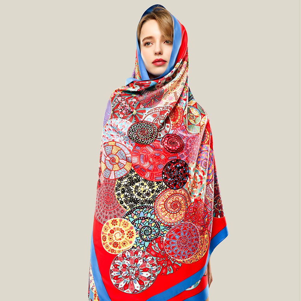 Manufacturers Direct Twill Silk Colorful Snail Pattern Scarf For Women Feel Like Silk Application Scenario