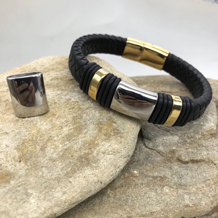 Genuine leather stainless steel bracelet, fashionable and retro, multi-layer genuine leather woven stainless steel bracelet Specification image