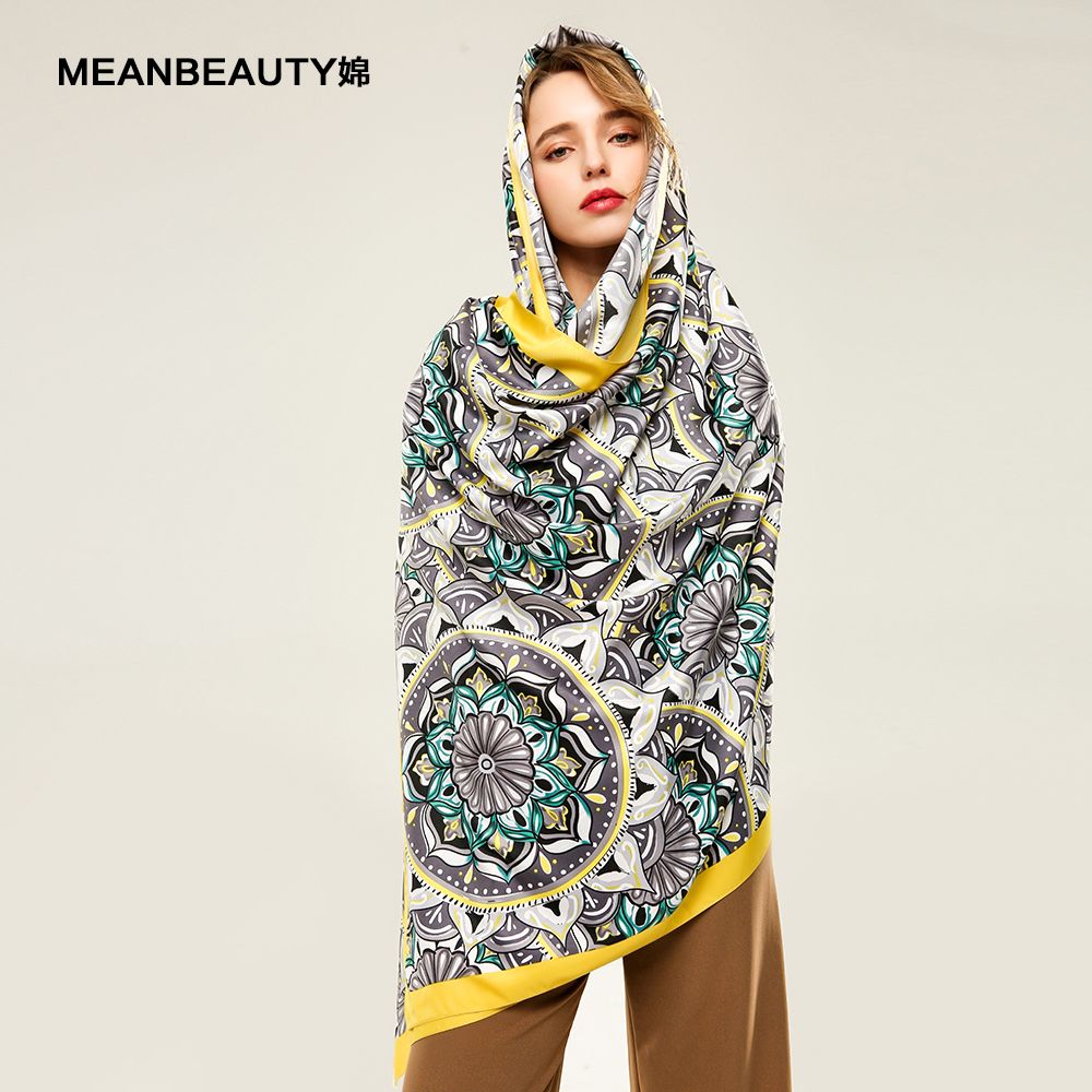 Amazon Goods Polyester Material Fashion Printed Scarf Twill Silk Circle Pattern Scarf In Stock