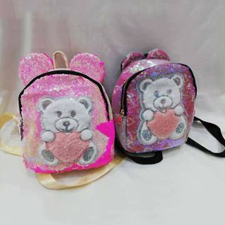 2020 New sequined backpack for girls, Korean style, trendy and cute girl backpack, Little Bear schoolbag for primary school students details Picture