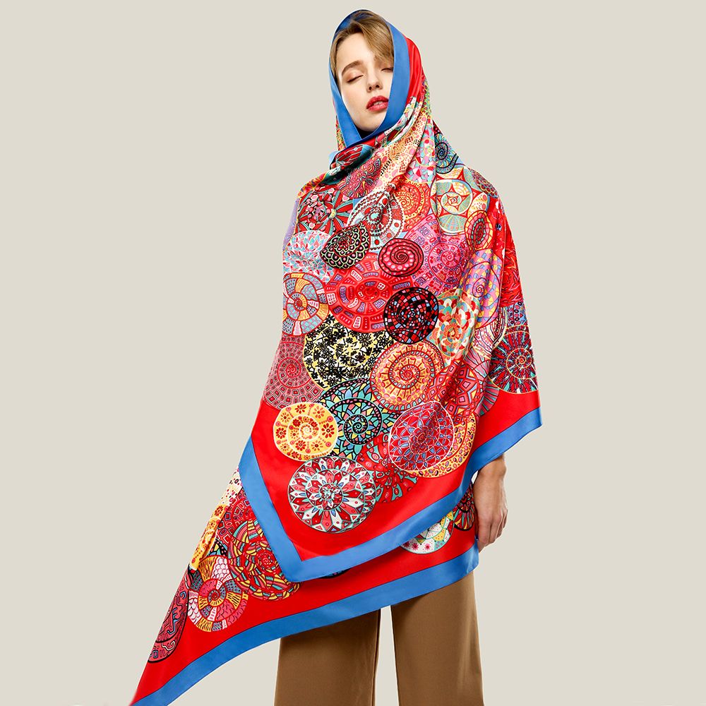 Manufacturers Direct Twill Silk Colorful Snail Pattern Scarf For Women Feel Like Silk Specification drawing