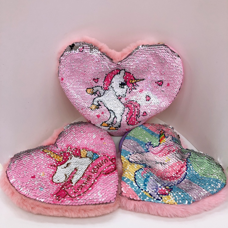 Unicorn cartoon sequins wallet keychain with plush heart thumbnail