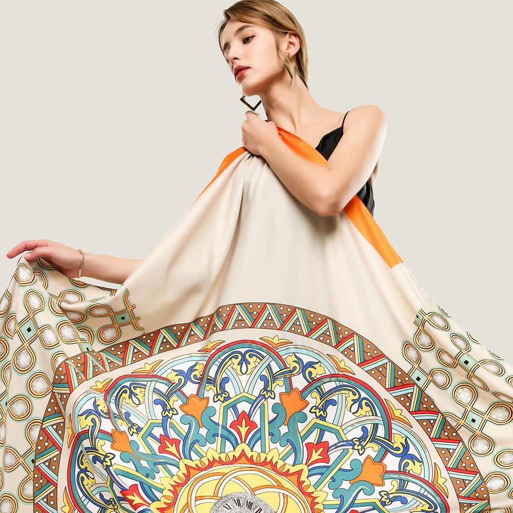 Manufacturers Cross-Border Twill Silk At First Sight Printed Ladies Large Square Scarf Multifunctional Headscarf Spot Wholesale Scarf details Picture