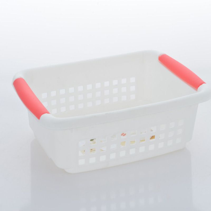 Direct sales candy-colored handle desktop storage basket, hollowed-out storage basket, stackable storage box, small size Application Scenario