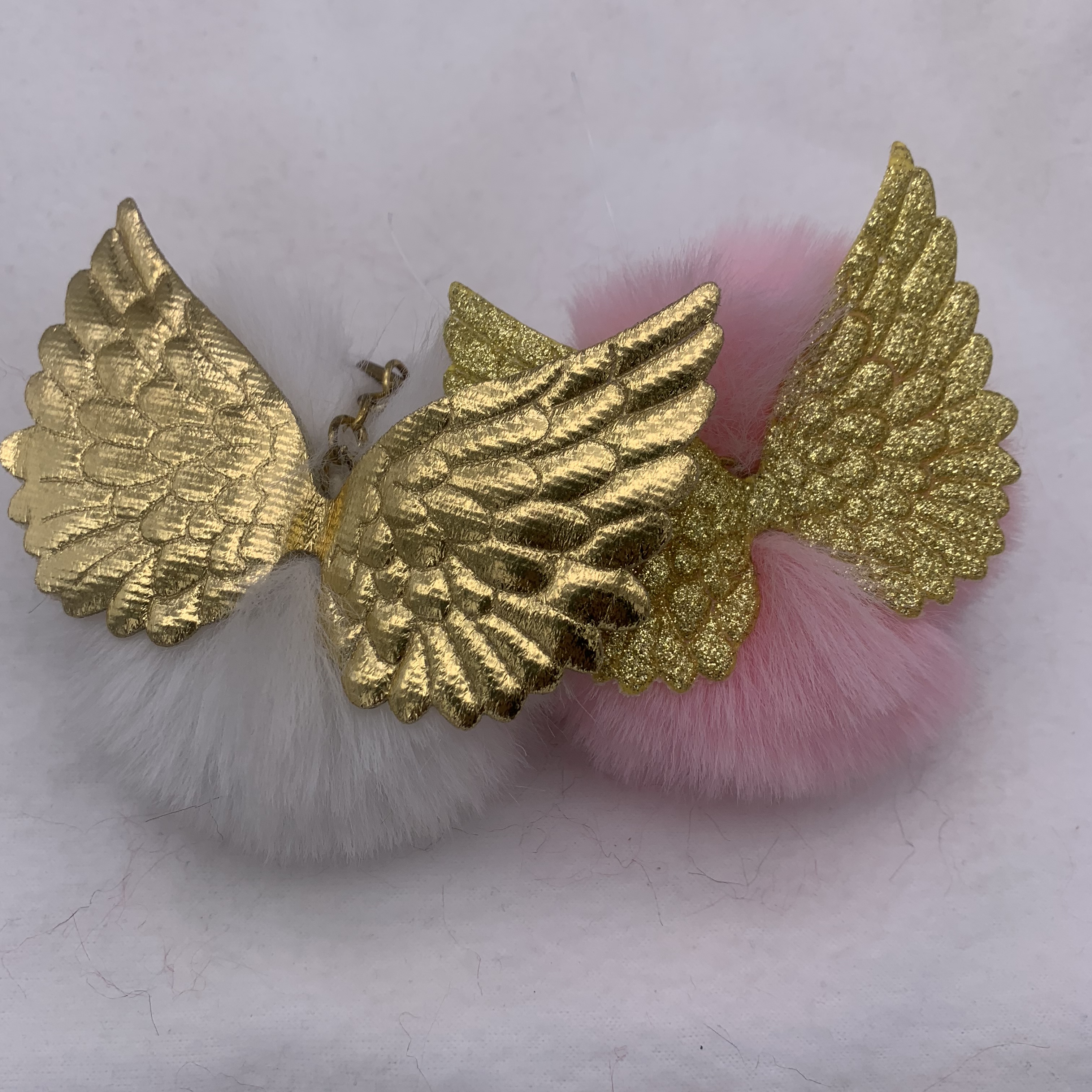 天使翅膀毛球钥匙扣挂件 天鹅翼 小兔毛 皮草毛毛球钥匙链挂饰详情图3