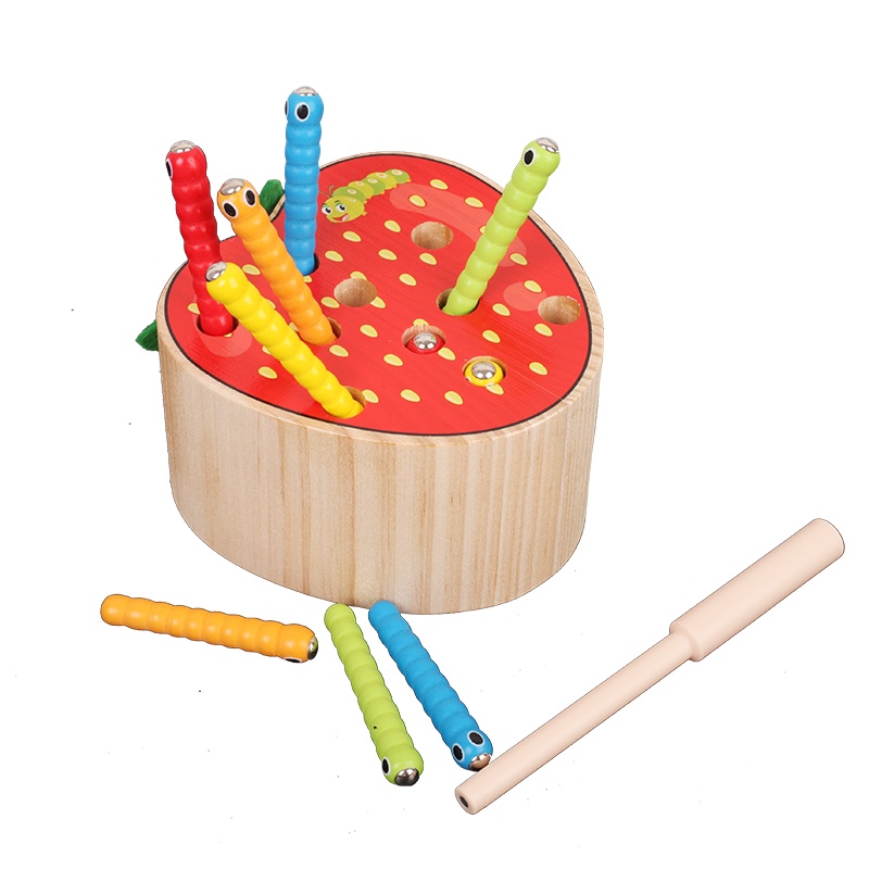 The wooden toy fruit insect-catching game is highly entertaining and colorful, which can exercise babies' hand-eye coordination, visual ability, logical thinking ability, and early education enlightenment training. It is a parent-child game Specification image