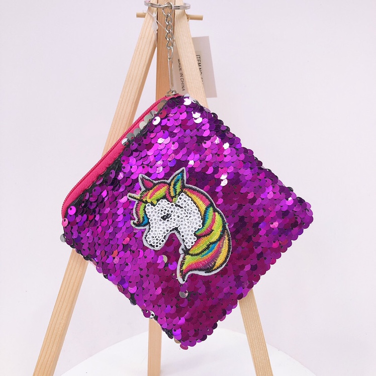 Square cover sequin cartoon unicorn patch mini zero wallet X full figure