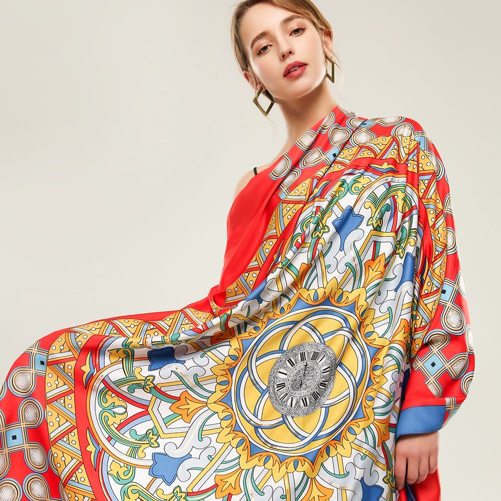 Manufacturers Cross-Border Twill Silk At First Sight Printed Ladies Large Square Scarf Multifunctional Headscarf Spot Wholesale Scarf Specification drawing