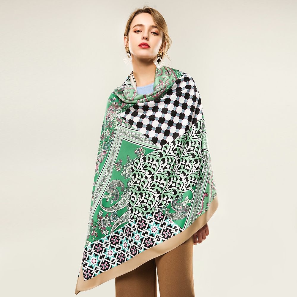 Cross-Border Twill Silk Cashew Patchwork Pattern Scarf Spring And Autumn Multi-Functional Printed Scarf Selling In Stock Application Scenario