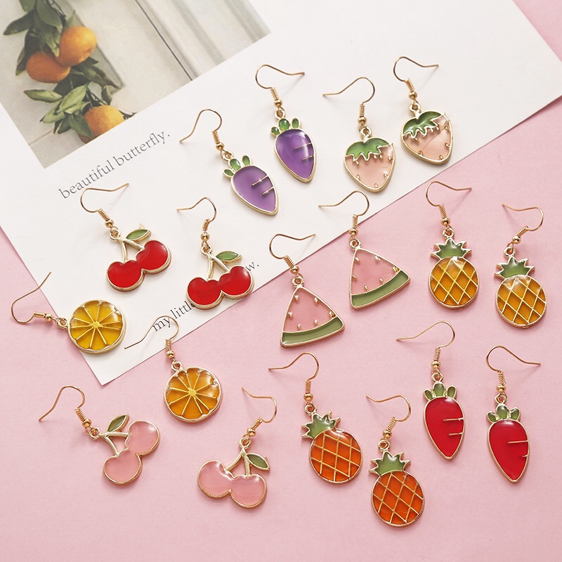 Japanese lovely jelly color fruit earrings Korean lovely cherry and strawberry little fresh ear studs Student sweet earring