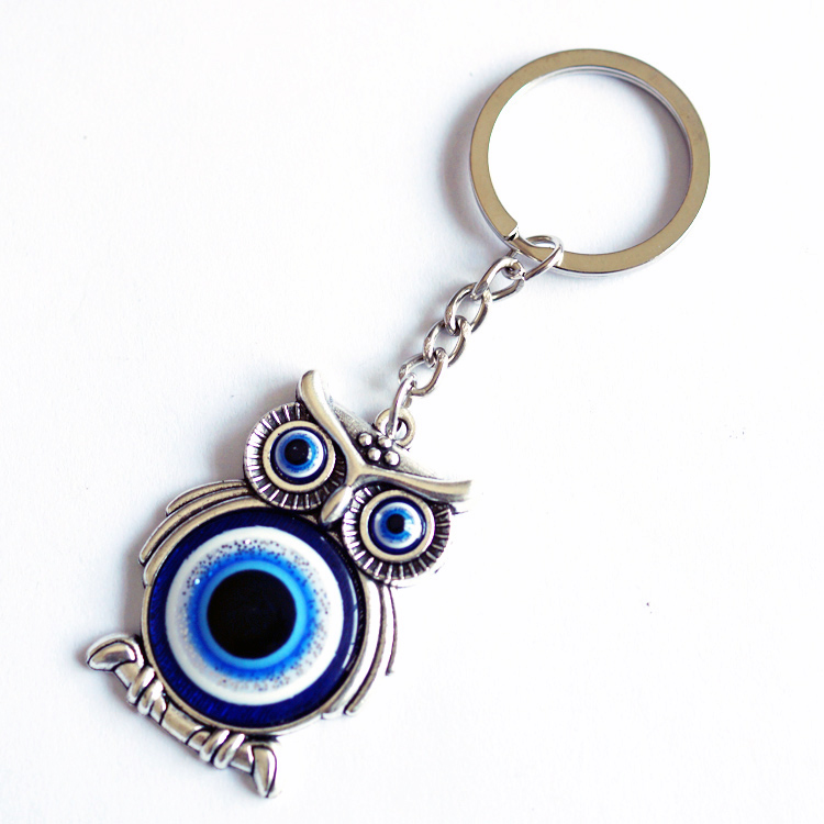 Foreign trade cross-border supply Greek and Turkish blue-eyed keychains, alloy owl pendants, keychains are in stock detail image 1