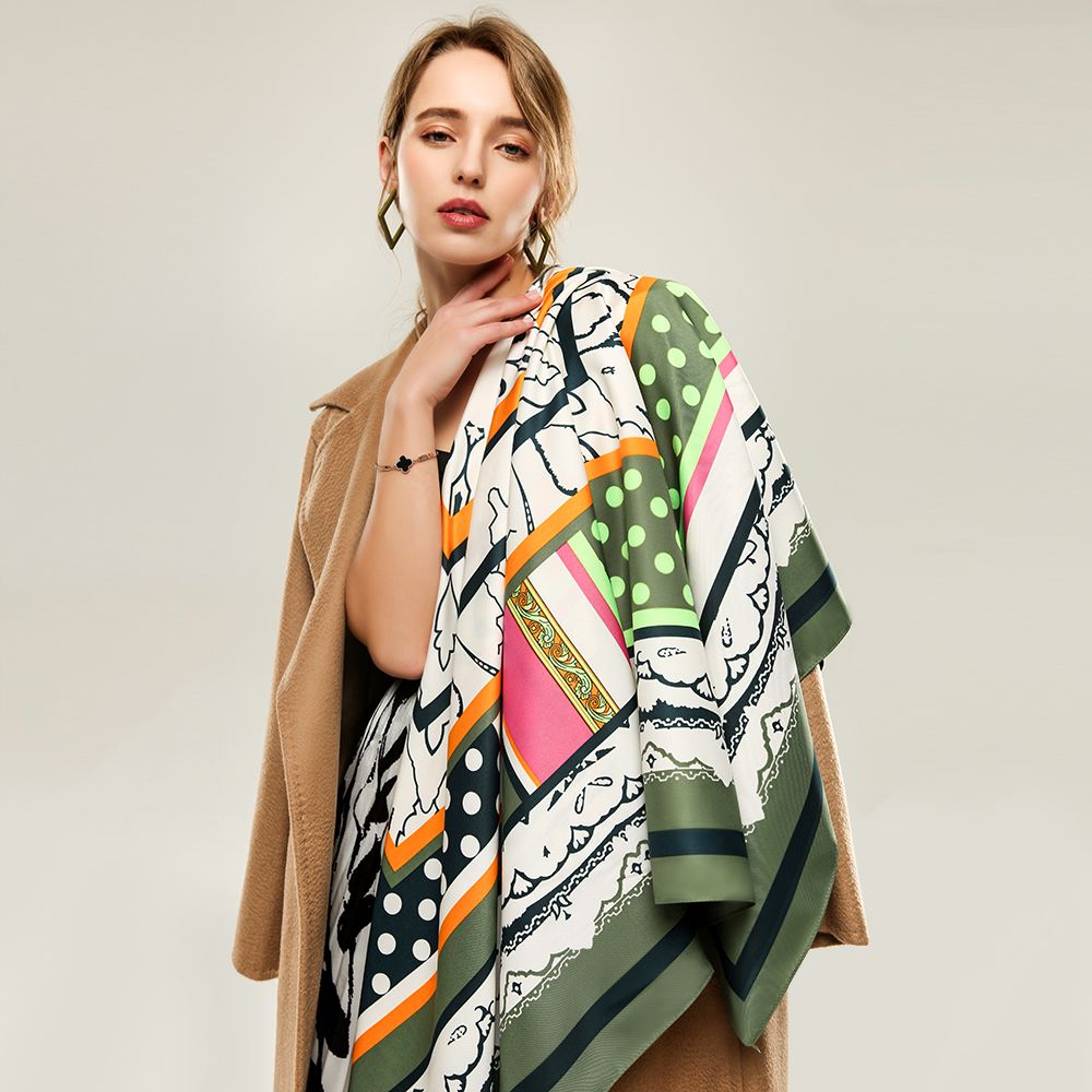 Manufacturers Supply Twill Silk Four Pieces Of Polka Dot Women's Scarf European And American Style Spring And Autumn Printed Scarf In Stock details Picture