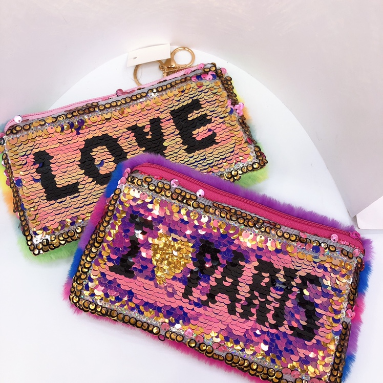 LOVE colorful bright color long square bag pen bag zero purse rainbow plush thumbnail