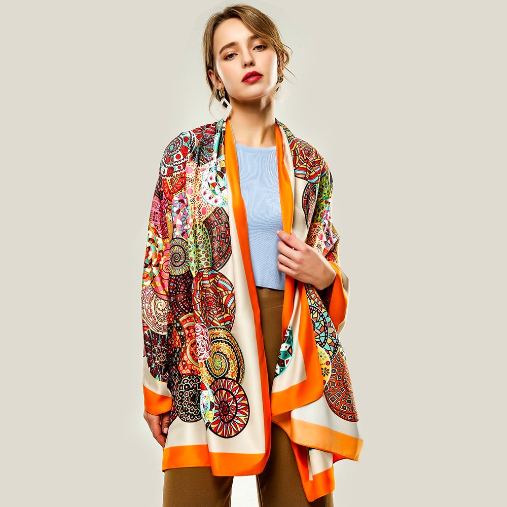 Manufacturers Direct Twill Silk Colorful Snail Pattern Scarf For Women Feel Like Silk details Picture