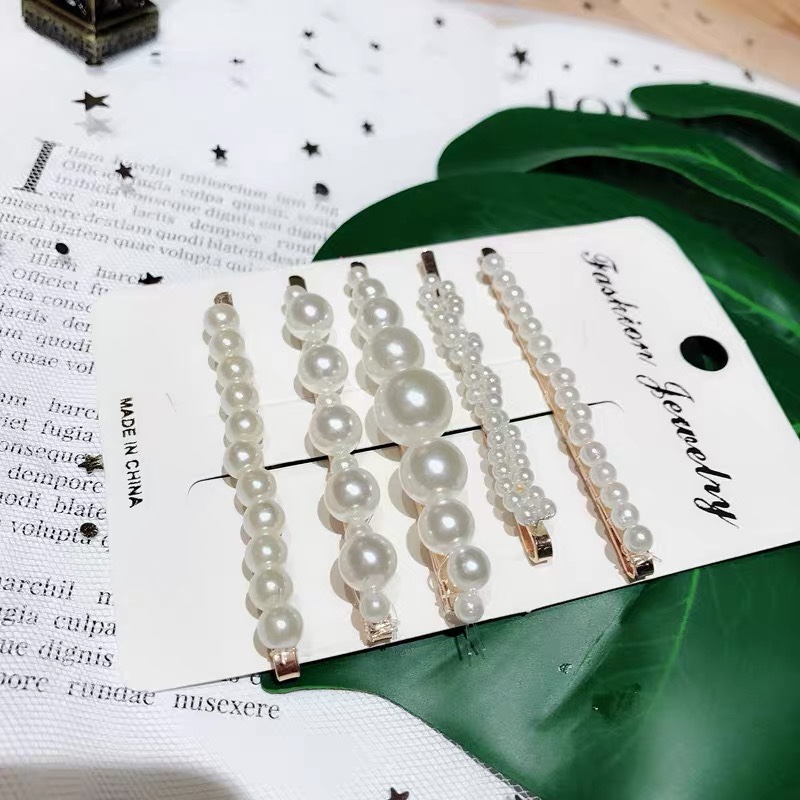 Korean Insta-size pearl combination all-in-one pearl one-line clip hairpin side clip set hair accessories