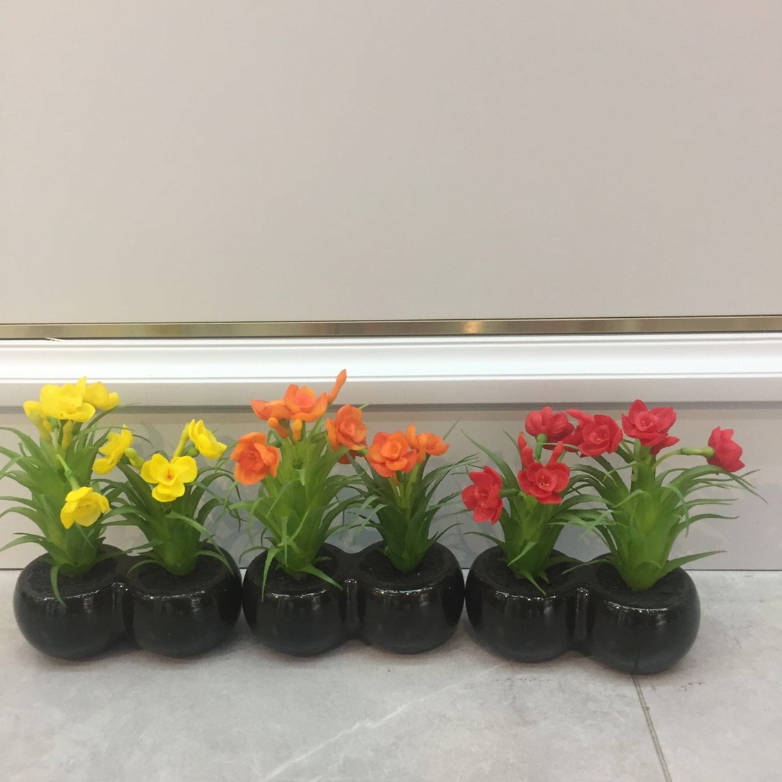 【远念花行】仿真精致盆景 手感小植物黑陶双联杯